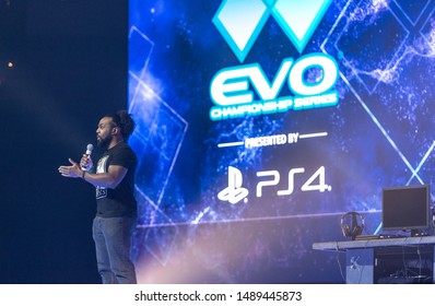 LAS VEGAS - AUGUST 4, 2019: WWE professional wrestler Xavier Woods presenting at eSports fighting game tournament EVO 2019 Evolution Championship Series at Mandalay Bay Events Center.