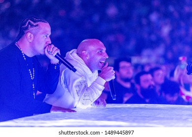 LAS VEGAS - AUGUST 4, 2019: "Yipes" and "LI Joe" doing commentary for Street Fighter V (SFV) at eSports tournament EVO 2019 Evolution Championship Series at Mandalay Bay Events Center.