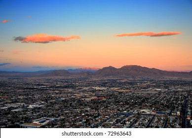 Las Vegas city aerial view panorama sunset with mountain