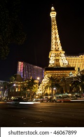 LAS VEGAS - FEBRUARY 2: Night Panorama Of Las Vegas Boulevard, The Strip. Hotels And Casinos Including The Paris And Ballys. Gambling And Night Life. February 2, 2010, Las Vegas, Nevada, USA