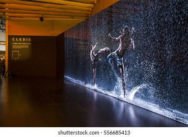 LAS VEGAS - JAN 08 : Video Wall At The Sony Booth At The CES Show Held In Las Vegas On January 08 2017 , CES Is The World's Leading Consumer-electronics Show.