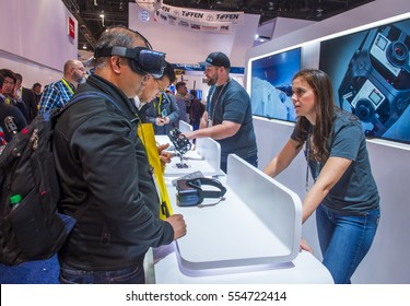 LAS VEGAS - JAN 08 : Virtual Reality Demonstration At The Gopro Booth At The CES Show In Las Vegas On January 08 2017 , CES Is The World's Leading Consumer-electronics Show.