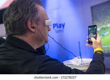LAS VEGAS - JANUARY 10 : Sony unveiled its SmartEyeglass prototype at the CES in Las Vegas on January 10 2014 , CES is the world's leading consumer-electronics show