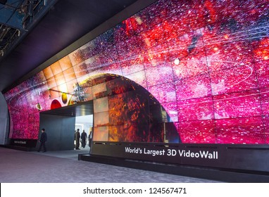 LAS VEGAS - JANUARY 11 : 3D video wall at the LG booth at the CES show held in Las Vegas on January 11 2013 , CES is the world's leading consumer-electronics show