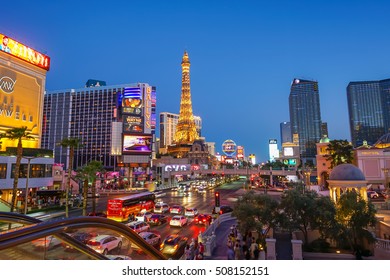 LAS VEGAS - JULY 10 : View of the strip on July 10, 2016 in Las Vegas. The Las Vegas Strip is an approximately 4.2-mile (6.8 km) stretch of Las Vegas Boulevard in Nevada USA.