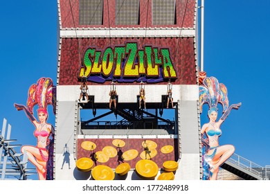 Las Vegas, JUN 23, 2020 -Afternoon View Of The Fun SlotZilla Zip Line In Downtown Las Vegas