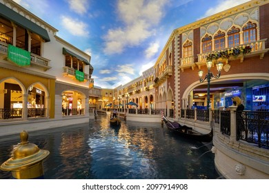 Las Vegas, MAR 12 2021 - Interior view of The Grand Canal Shoppes in Venetian casino