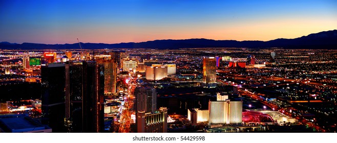 LAS VEGAS - MAR 4: City Skyline Panorama After Sunset Marking The Start Of The Fabulous Night Life Of The City, March 4, 2010 In Las Vegas, Nevada.