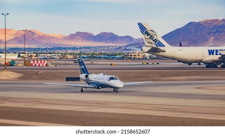 Las Vegas, MAY 15 2022 - Afternoon View Of Private Airplane In Harry Reid International Airport