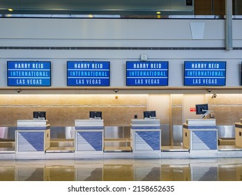 Las Vegas, MAY 15 2022 - Empty check in counter in Harry Reid International Airport