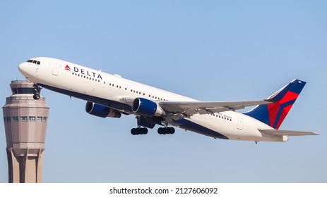 Las Vegas McCarren International Airport, Nevada, United States - 19 February, 2022: Delta Airlines Boeing 767 (N186DN) departing for Atlanta, Georgia.