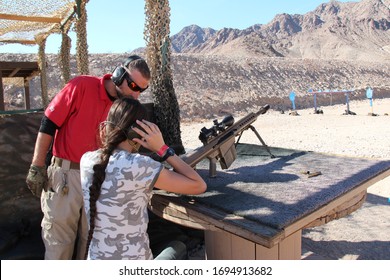Las Vegas, NEVADA - 08 october 2014: .Shooting 50 caliber Barrett M82 in the desert.