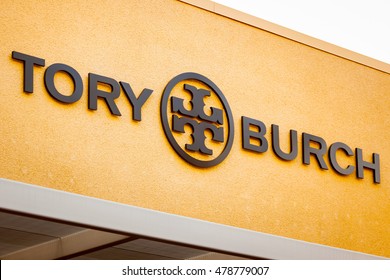 LAS VEGAS, NEVADA - August 22nd, 2016: Tory Burch Logo On Store Front Sign.