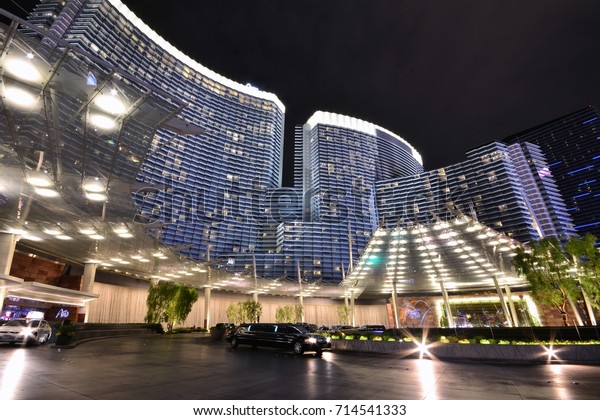 LAS VEGAS, NEVADA -\
JULY 24, 2017: Night view from Aria Resort and Casino in Las Vegas\
on July 24, 2017.