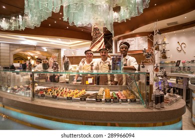 LAS VEGAS, NEVADA - JUNE 16, 2015. Jean-Philippe Patisserie Customer Service Team In Bellagio