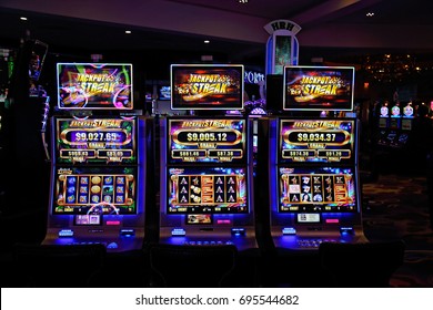 LAS VEGAS, NEVADA - MARCH 10: Casino machines in the entertainment area at night on 10 of March in Las Vegas, 2016.