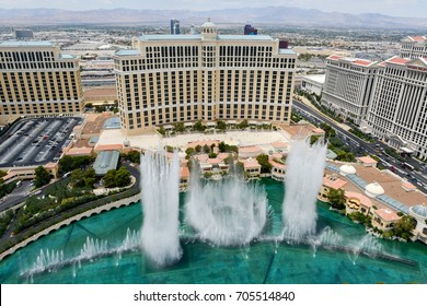 Las Vegas, Nevada - May 24, 2014: Bellagio and Caesars Palace view in Las Vegas. Both hotels are among 15 largest hotels in the world with 3,950 and 3,960 rooms respectively.