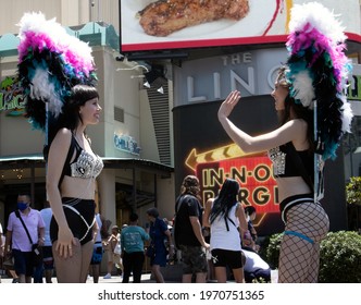 LAS VEGAS, NEVADA. May 9, 2021: Showgirls Return To The Las Vegas Strip As Pandemic Restrictions Ease