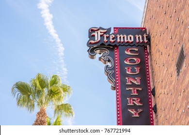 Las Vegas, Nevada, November 24, 2017: Sign For The Fremont Country Club, A Popular Bar Downtown Near The Famous Fremont Street Experience.