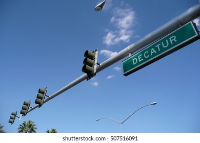 Las Vegas, Nevada       Overhead Traffic Lights And Street Sign