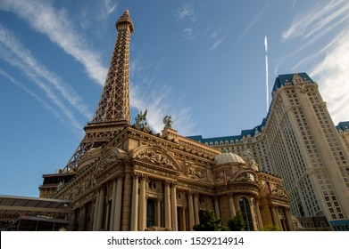 Las Vegas, Nevada - September 25 2019: Street Level View Looking Up At Paris Resort, Midday