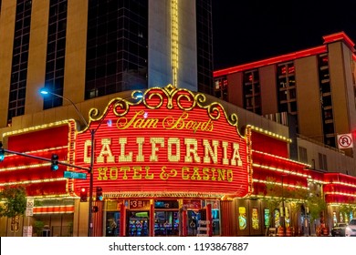 Las Vegas, Nevada / United States September 21, 2018 Nighttime Photograph Of The California Hotel And Casino