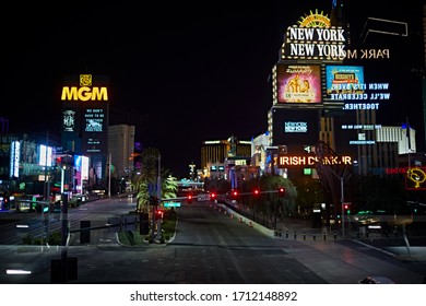 LAS VEGAS, Nevada / USA  - April 17, 2020: The City Of Las Vegas Is Empty During The COVID-19 Pandemic.  All The Casinos, Restaurants, And Bars Are Closed On The Famous Las Vegas Strip.