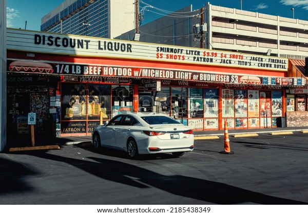 Las Vegas, Nevada, USA -\
August 01, 2022: Liquor store on Las Vegas Blvd. Las Vegas, Nevada,\
USA
