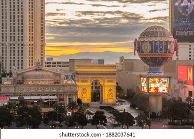 LAS VEGAS, NEVADA, USA - DECEMBER 24, 2020: Las Vegas Skyline In The Evening