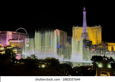 LAS VEGAS, NEVADA, USA - DECEMBER 24, 2020: Las Vegas Skyline In The Evening