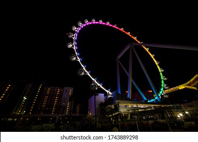 LAS VEGAS, NEVADA, USA - JANUARY 2, 2020: Aerial Panoramic View Of Las Vegas Strip From High Roller. Las Vegas Known For Gambling, Shopping, Fine Dining, Entertainment, Nightlife.