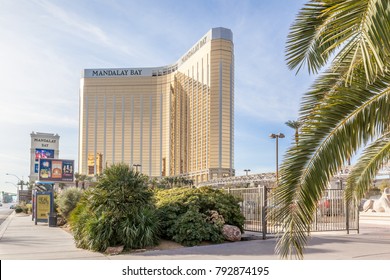 LAS VEGAS, NEVADA, USA - JANUARY 1, 2018: Mandalay Bay In 2018, A Resort And Casino On The Las Vegas Strip. Stephen Paddock Opened Fire From A Room Of The Hotel, Killing 58 And Wounding 546 In 2017.