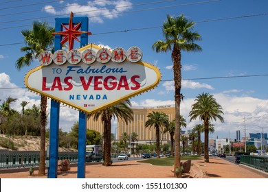 Las Vegas, Nevada, USA - July 2019: "Welcome to Fabulous Las Vegas" sign on Las Vegas Boulevard.
