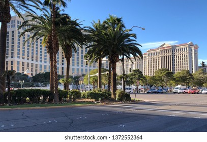 Las Vegas, Nevada / USA - March 10 2019: A street view Caesars Palace Casino and hotel on Las Vegas Boulevard.