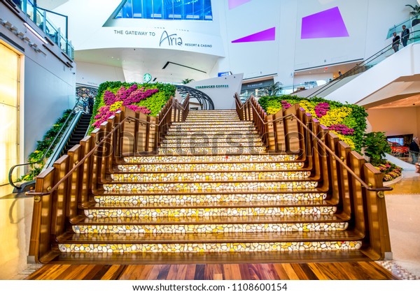 Las Vegas, Nevada\
/ USA - March 18, 2018: The Shops at Crystals interior at The Aria\
Resort and Casino featuring part of The Aria Fine Art Collection on\
March 18, 2018.