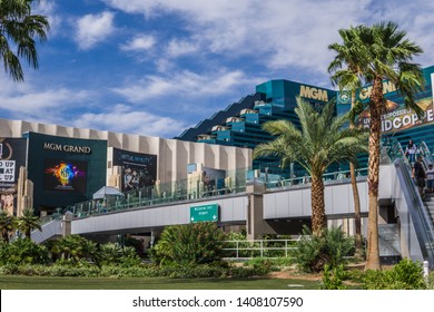 Las Vegas, Nevada / USA - May 1, 2019: MGM Grand Casino Hotel View From Street Level.