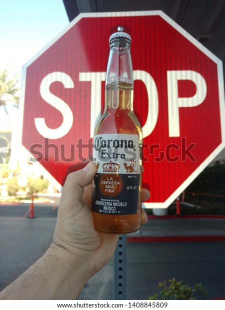 Las\
Vegas - Nevada / USA May 5 2019: Stop Drinking and Driving Corona\
beer alcohol during Holiday Cinco de Mayo\
message.