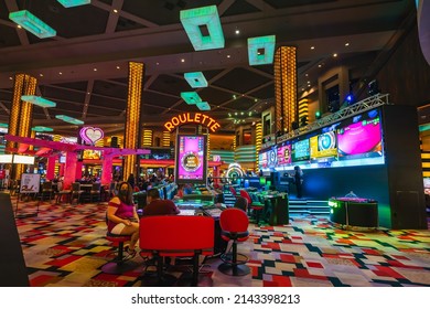 Las Vegas, Nevada, USA - October 1, 2021  Las Vegas Casino Interior And People