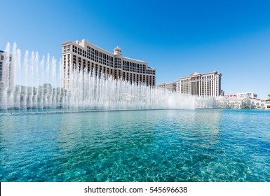 Las Vegas, Nevada, USA - October 3, 2016: Las Vegas Bellagio Hotel Casino, featured with its world famous dancing fountains show in Las Vegas, Nevada.