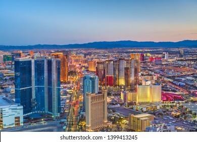 Las Vegas, Nevada, USA Skyline Over The Strip At Dusk.