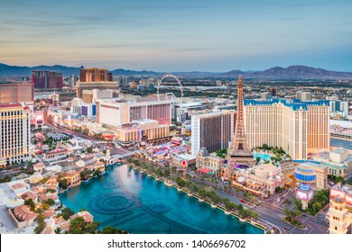 Las Vegas, Nevada, USA skyline over the strip at dusk. - Shutterstock ID 1406696702