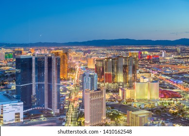 Las Vegas, Nevada, USA Skyline Over The Strip At Dusk.