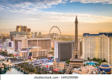 Las Vegas, Nevada, USA skyline over the strip at dusk. - Shutterstock ID 1495290980