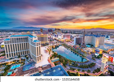 Las Vegas, Nevada, USA skyline over the strip at dusk. - Shutterstock ID 1535164658