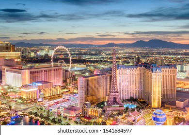 Las Vegas, Nevada, USA skyline over the strip at dusk.