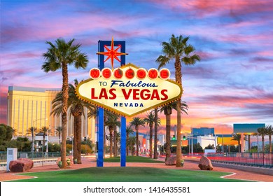 Las Vegas, Nevada, USA at the Welcome to Las Vegas Sign at dusk. - Shutterstock ID 1416435581