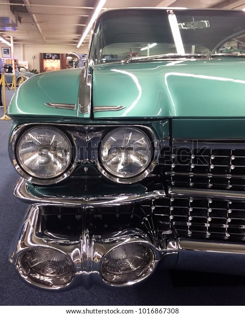 LAS VEGAS,\
NEVADA-DECEMBER 29, 2016:  Front end headlights of a 1959 Cadillac\
Series 60 Fleetwood Special Sedan, one of the most stylish\
automobiles ever built by\
Cadillac.