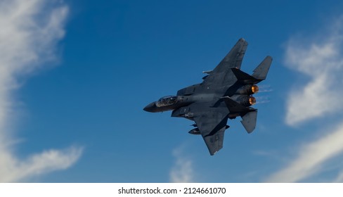 Las Vegas, NevadaUSA-February 10 2022; Fighter Jets Flying In Clear Skies For Red Flag Exercise