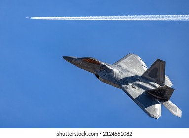 Las Vegas, NevadaUSA-February 10 2022; Fighter Jets Flying In Clear Skies For Red Flag Exercise