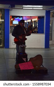Las Vegas, November 2019 - Guitar Performer At Fremont Street, In Las Vegas, Nevada